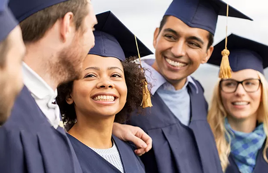 Student wearing cap and gowns