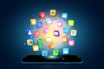 Cell phone with app images.