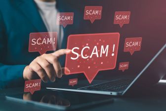Scam written in bubbles.